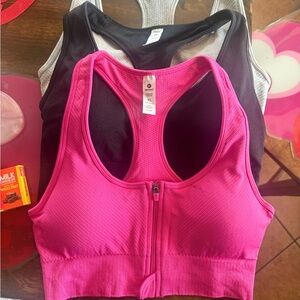 90 Degree By Reflex Front Zip Sports Bras - Pink and Black Athletic Set of 3